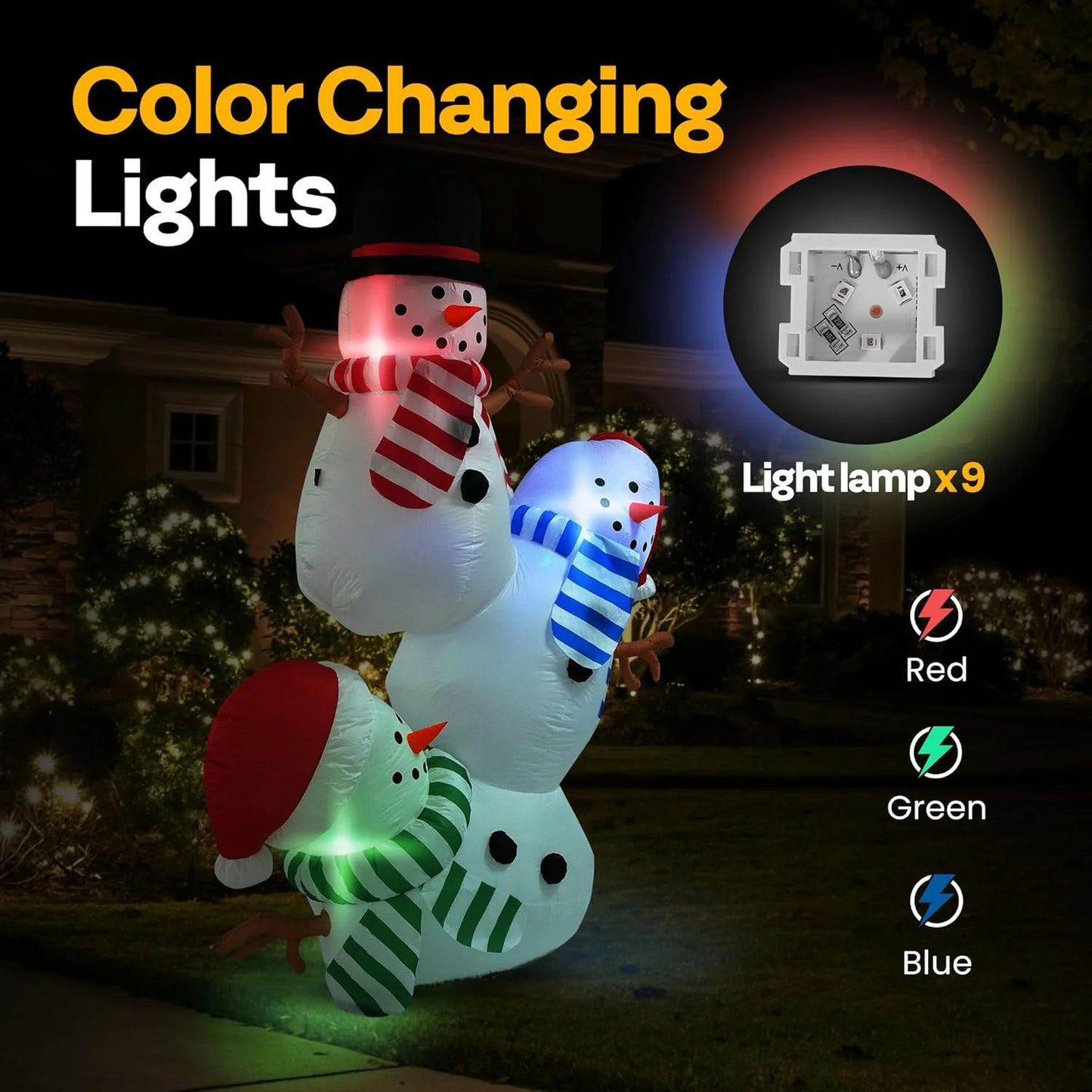 8FT Christmas Inflatable Outdoor Decoration, Stacked Snowman, Navidad Blow up Yard Decor with Built-In LED Light for Lawn, Garden, Party