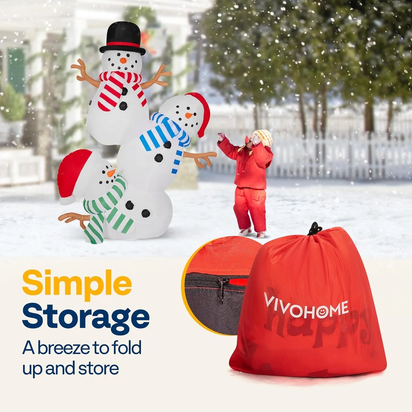 8FT Christmas Inflatable Outdoor Decoration, Stacked Snowman, Navidad Blow up Yard Decor with Built-In LED Light for Lawn, Garden, Party