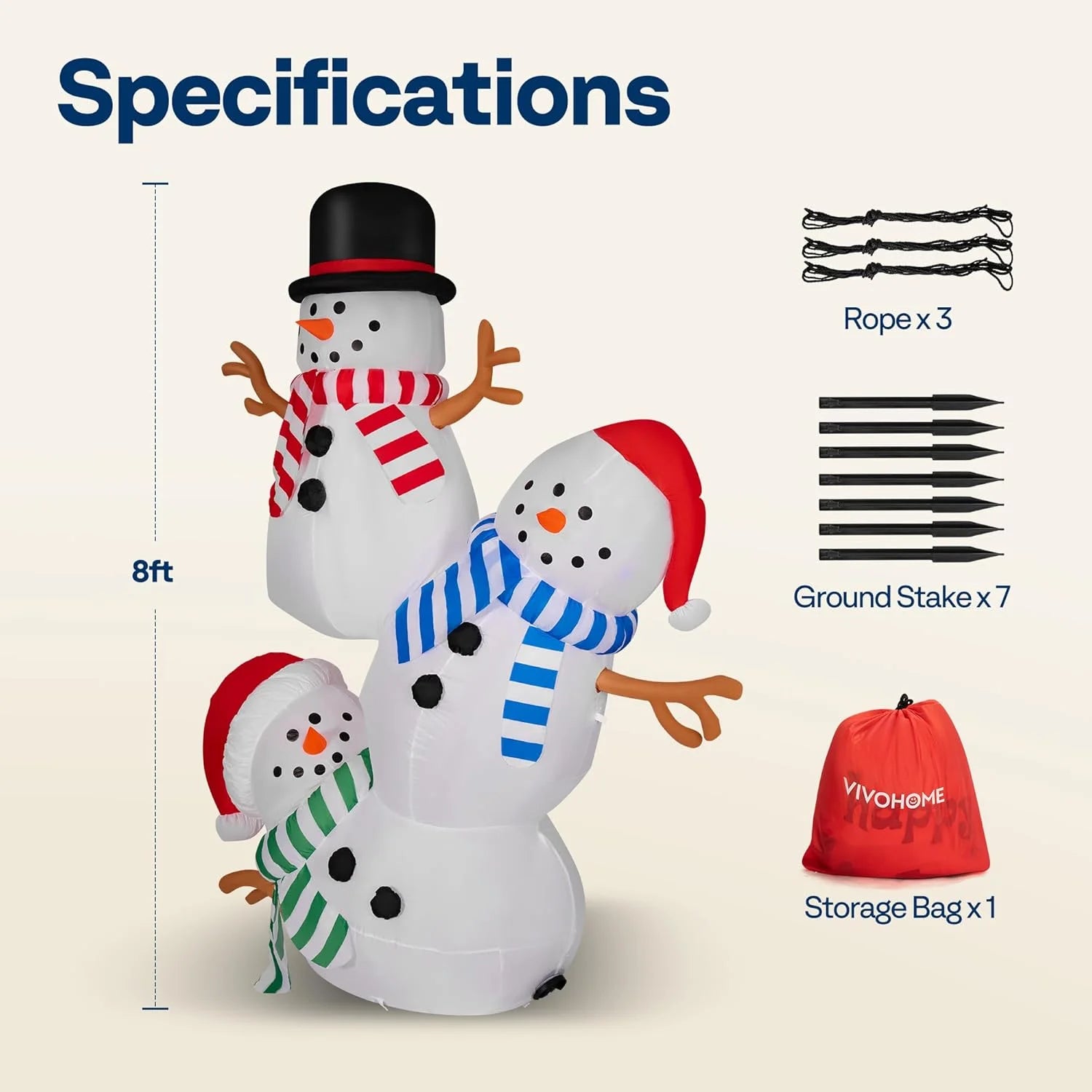 8FT Christmas Inflatable Outdoor Decoration, Stacked Snowman, Navidad Blow up Yard Decor with Built-In LED Light for Lawn, Garden, Party
