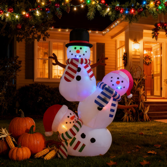 8FT Christmas Inflatable Outdoor Decoration, Stacked Snowman, Navidad Blow up Yard Decor with Built-In LED Light for Lawn, Garden, Party