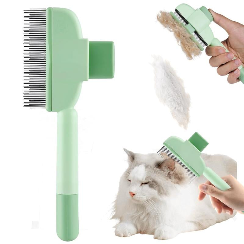 Pet Hair Removal Comb with Release Button for Cats and Dogs, De-Shedding Brush with Long & Short Stainless Steel Teeth for Efficient Hair Removal