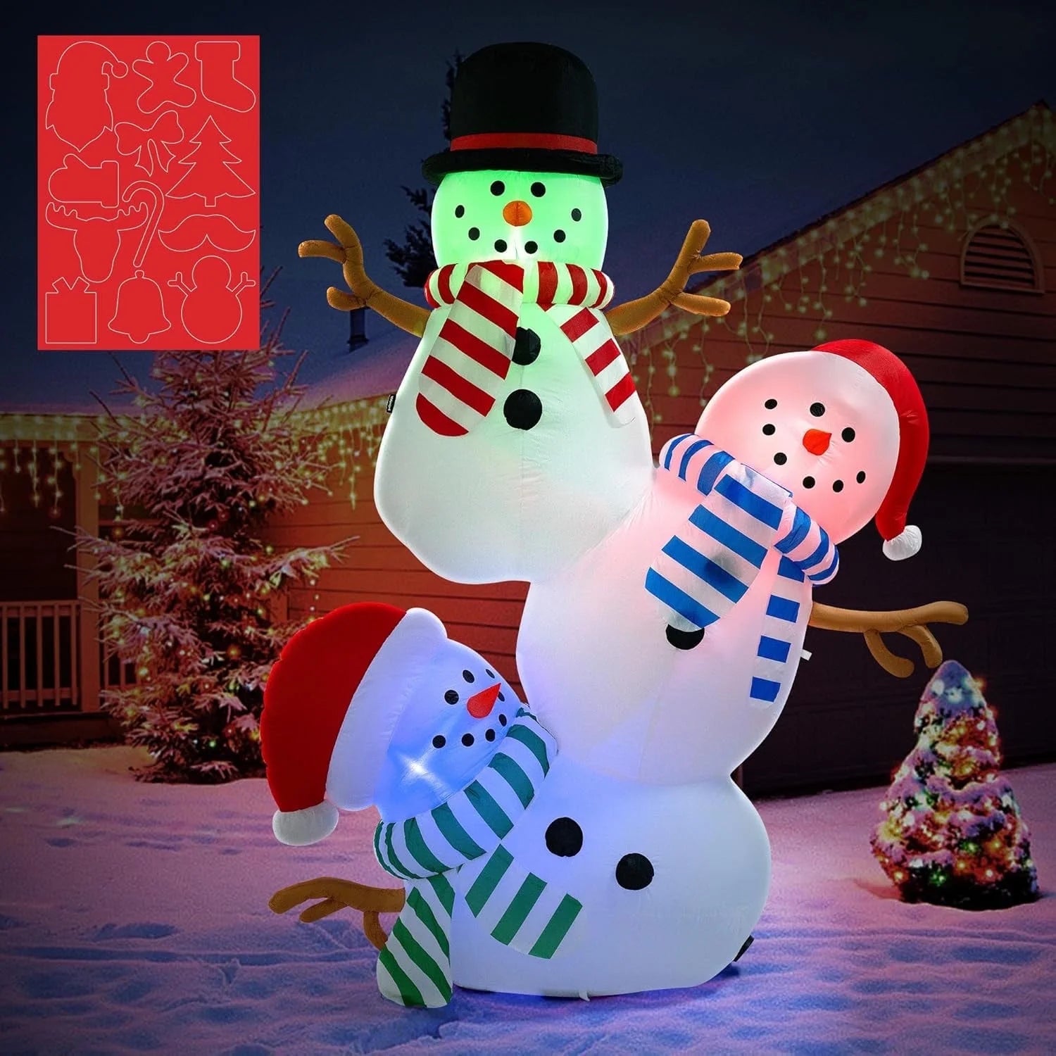 8FT Christmas Inflatable Outdoor Decoration, Stacked Snowman, Navidad Blow up Yard Decor with Built-In LED Light for Lawn, Garden, Party